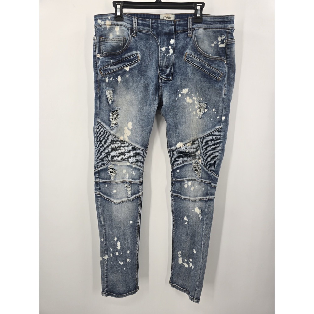 KDNK Jeans‎ Mens 36 Blue Distressed Skinny Tapered Denim Stretch Grunge